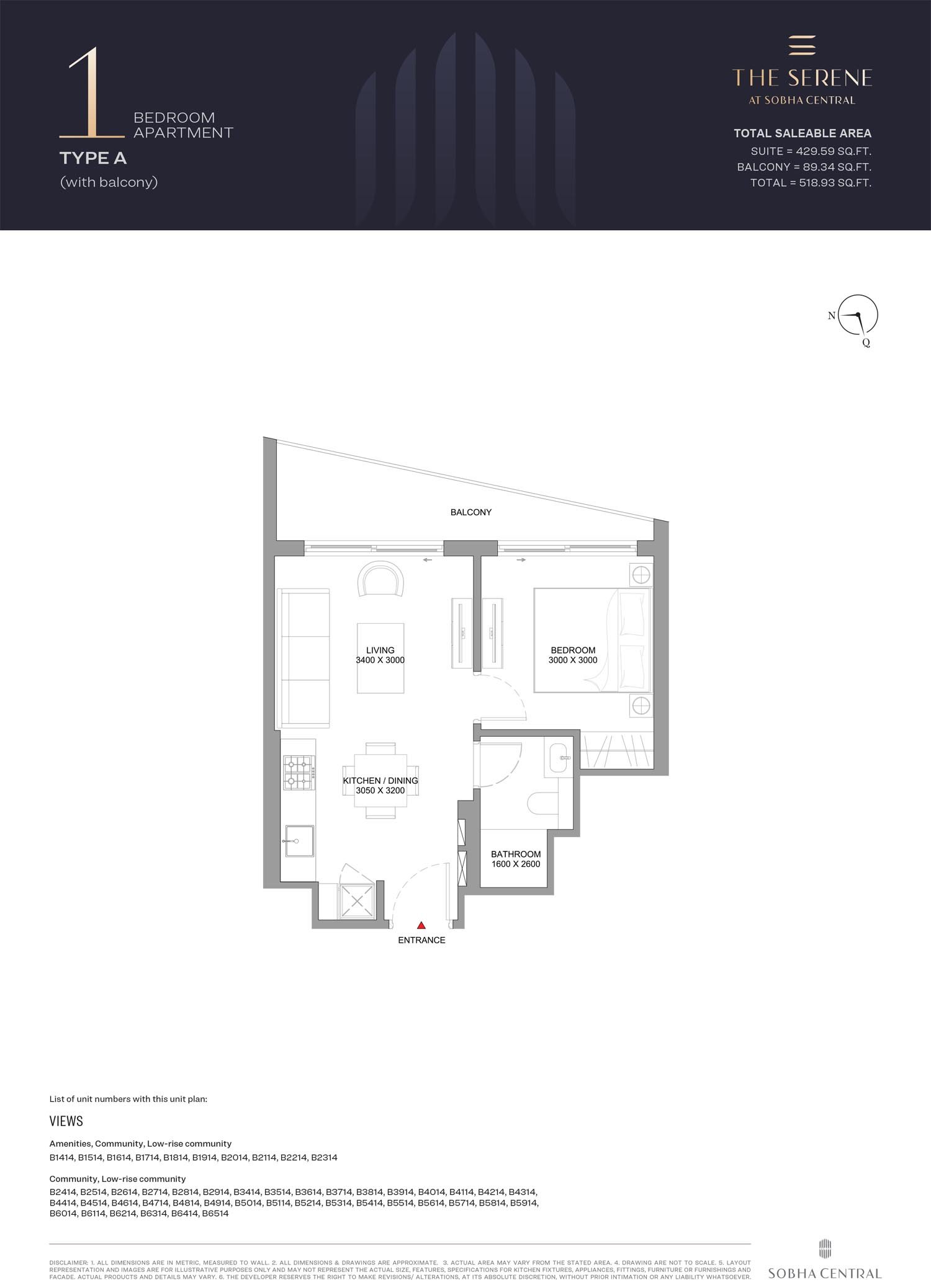 1 Bedroom floor plan