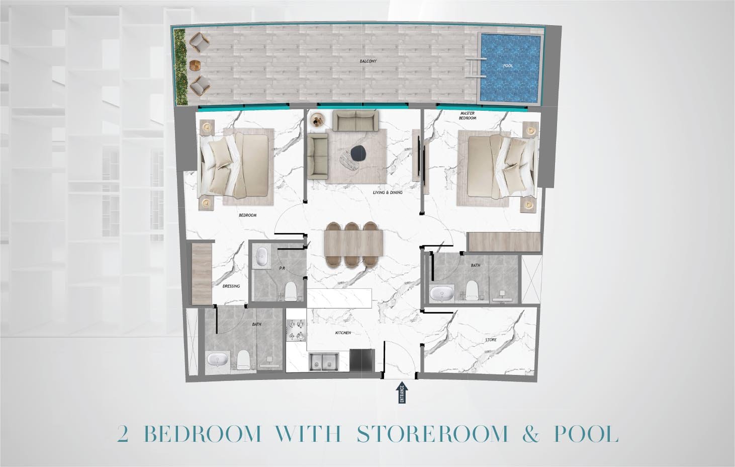 Samana Barari Heights 2 Bedroom + Pool TYPE 1 floor plan