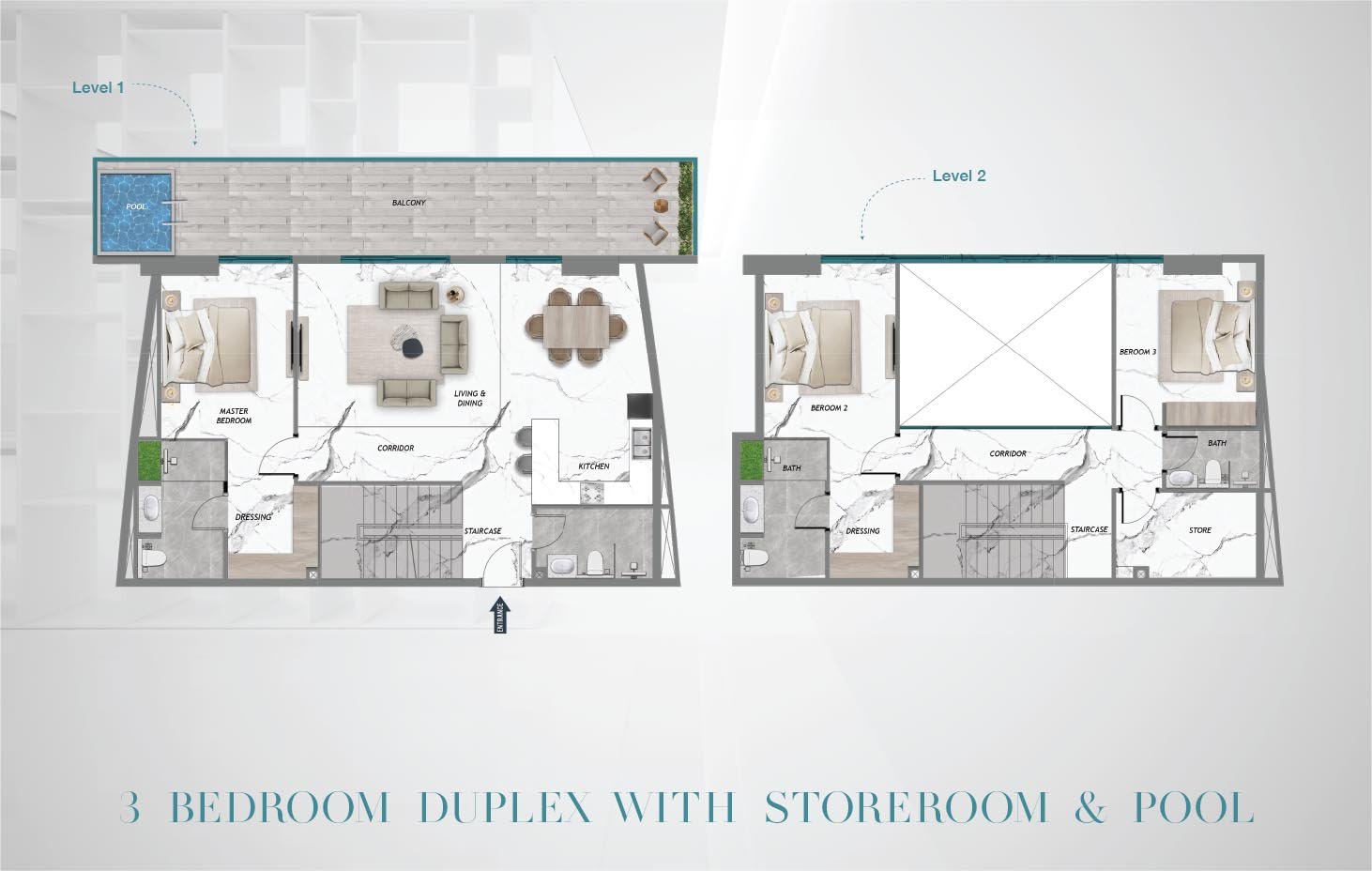 3 Bedroom + Pool floor plan