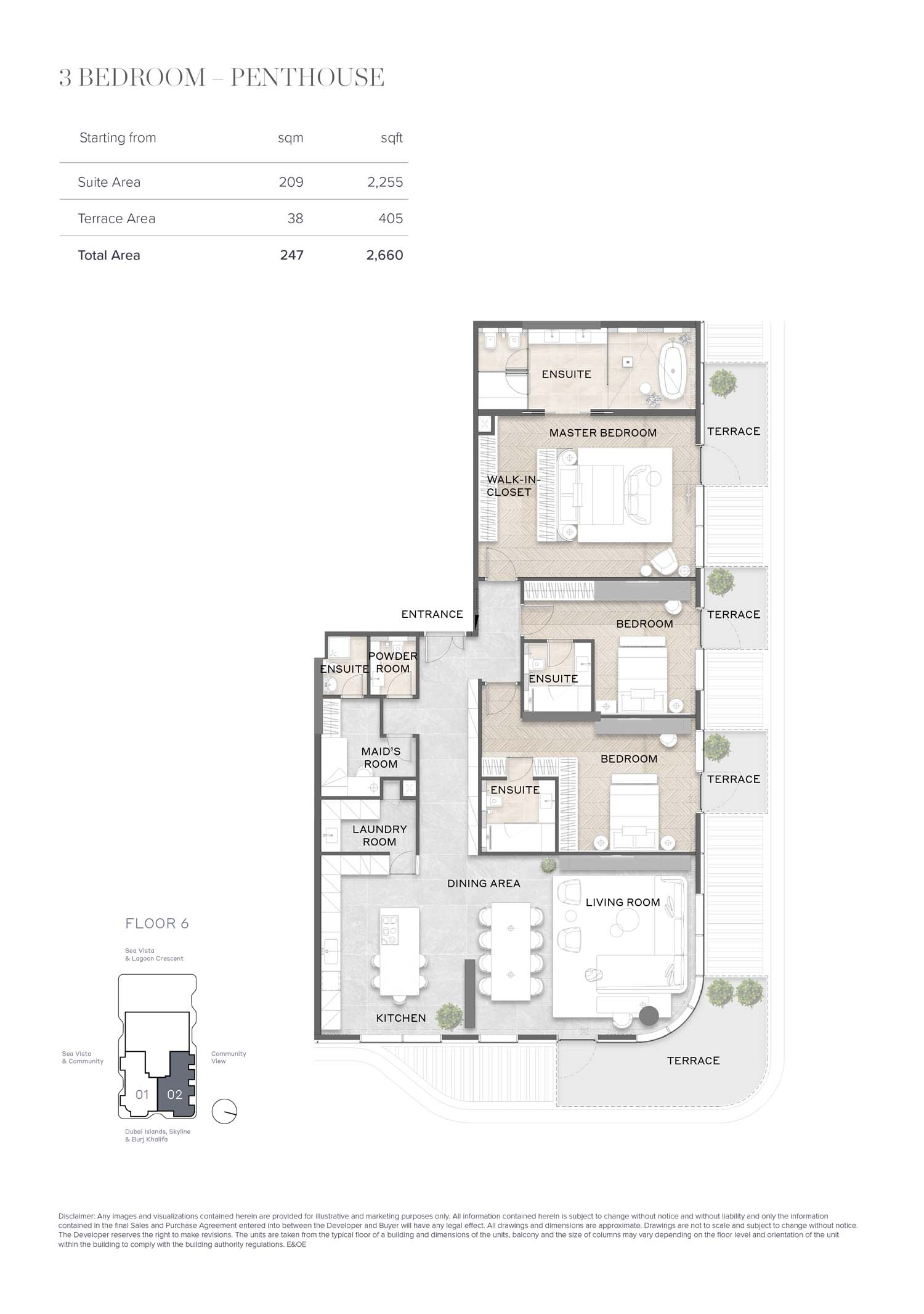 3 Bedrooms + Maid floor plan