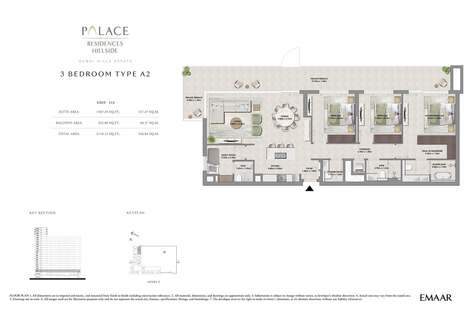 3 Bedrooms + Maid floor plan