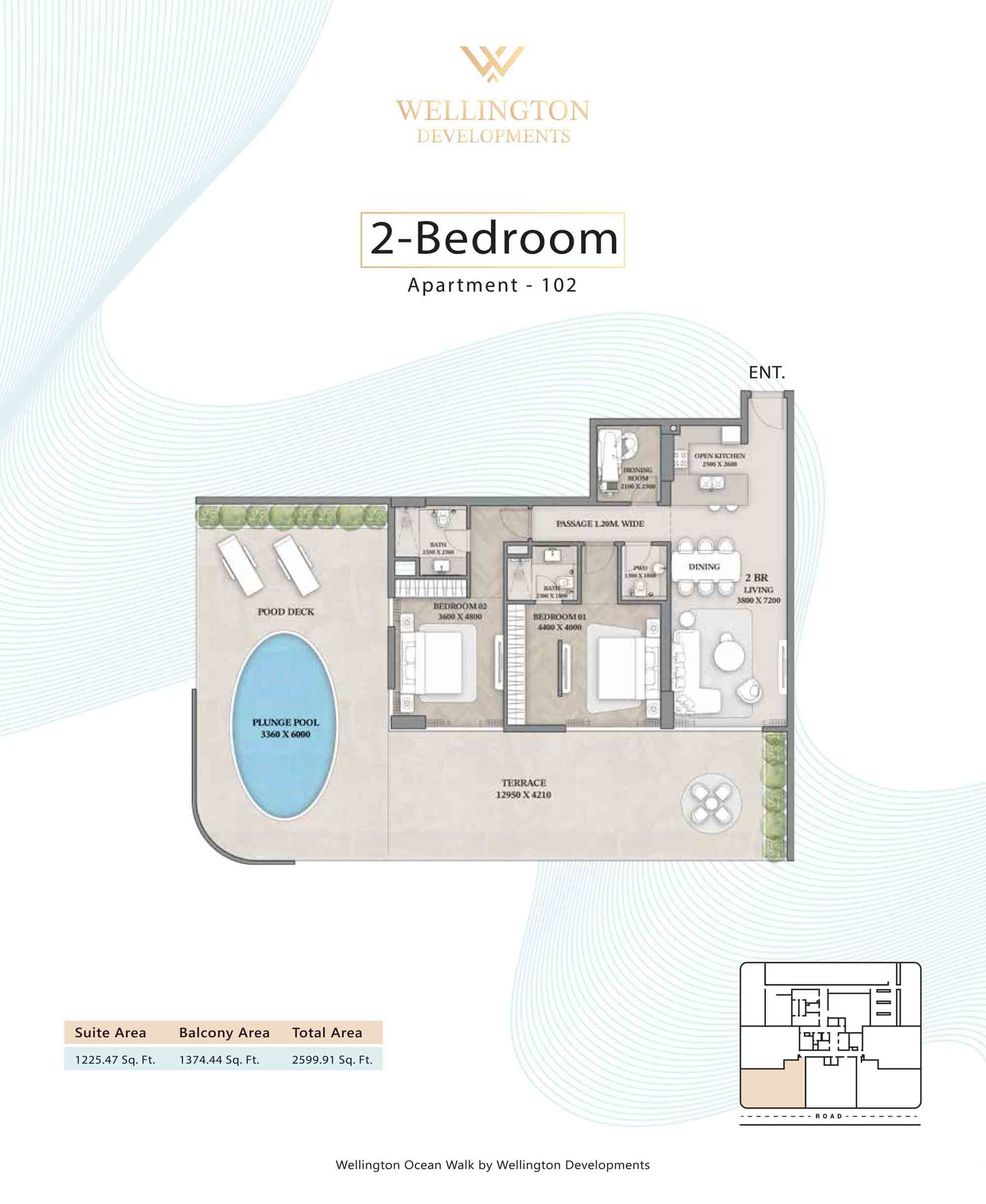 2 Bedroom + Pool floor plan