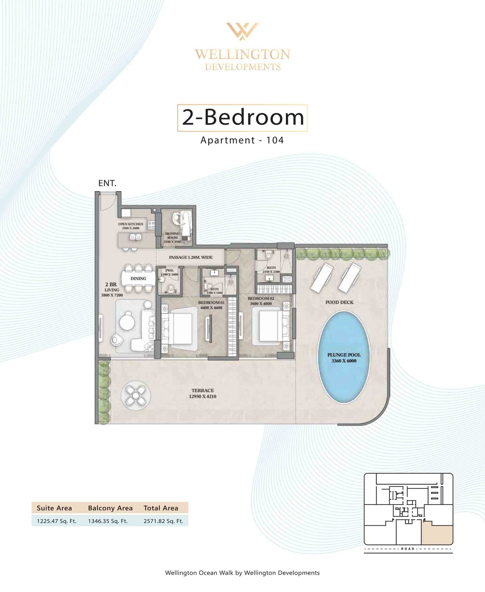 2 Bedroom + Pool floor plan