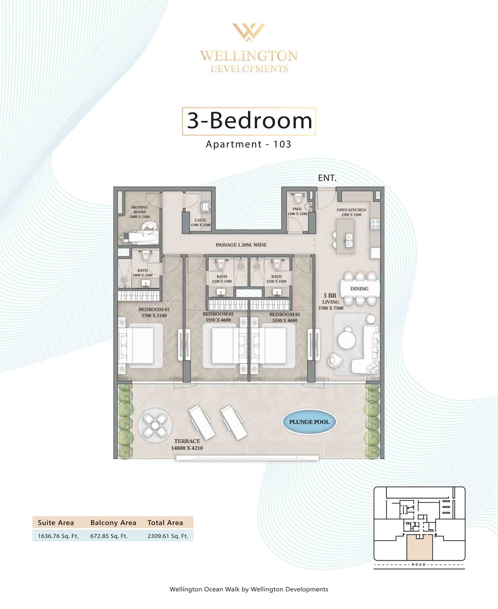 3 Bedroom + Pool floor plan