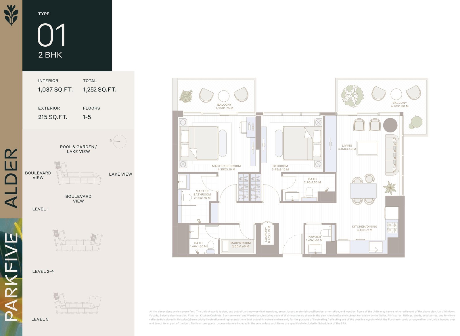 2 Bedrooms + Maid floor plan