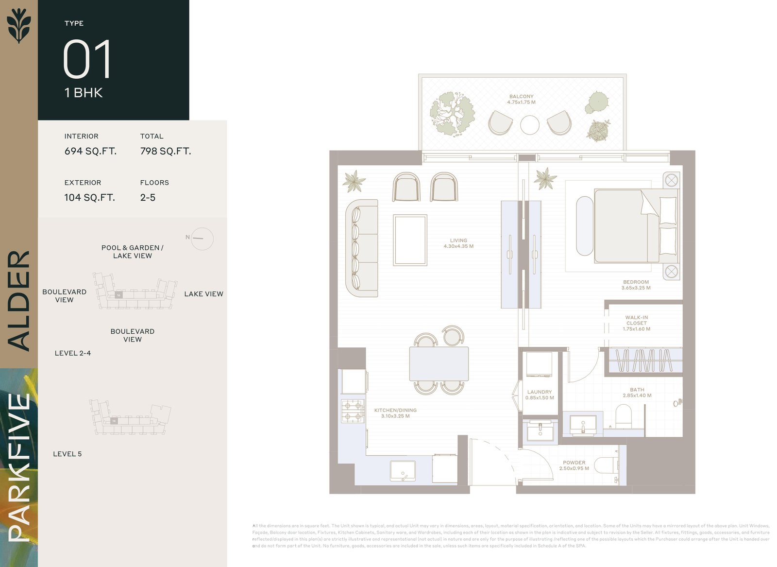 Alder at Park Five 1 Bedroom Type 01 floor plan
