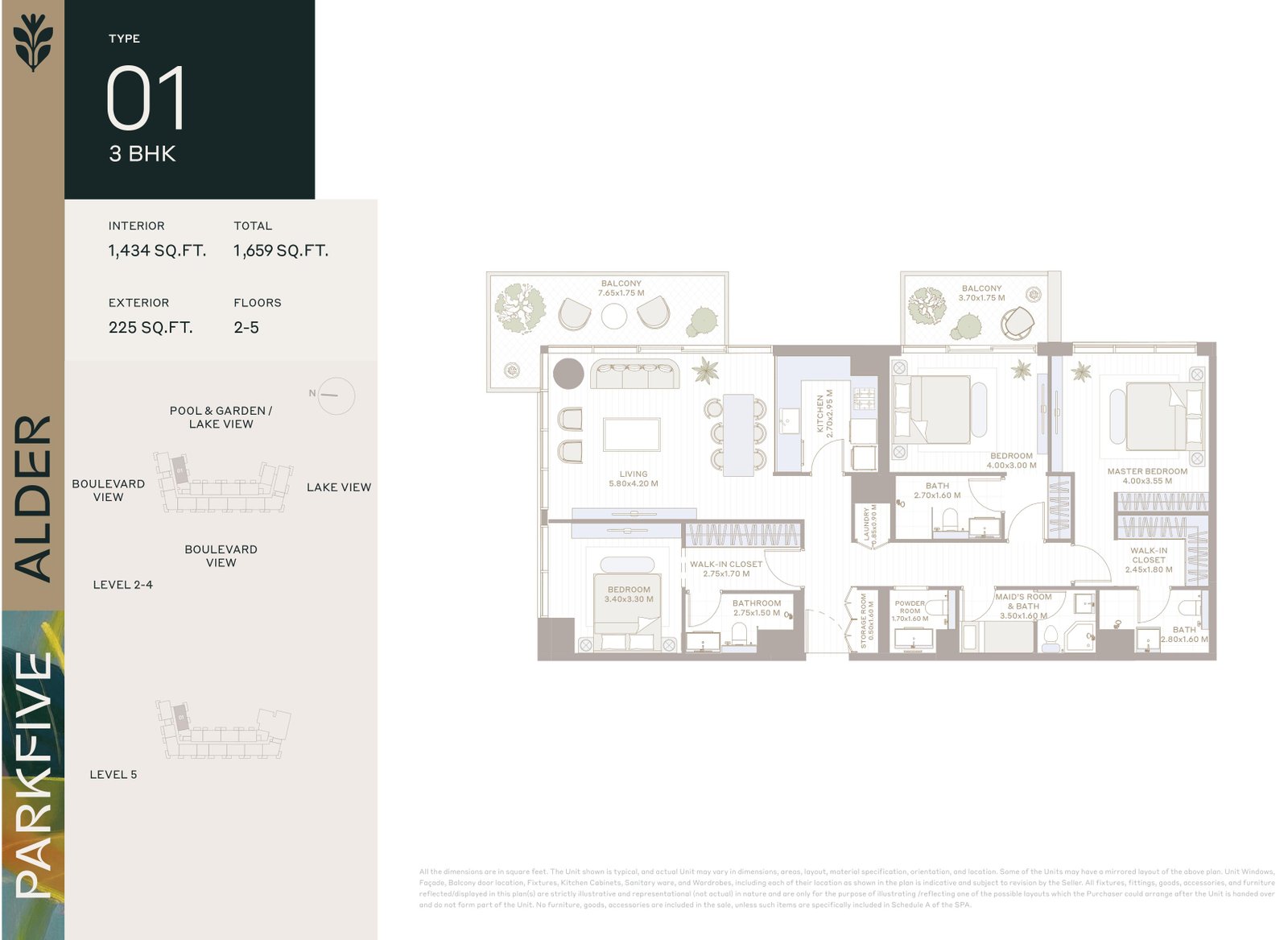 3 Bedrooms + Maid floor plan
