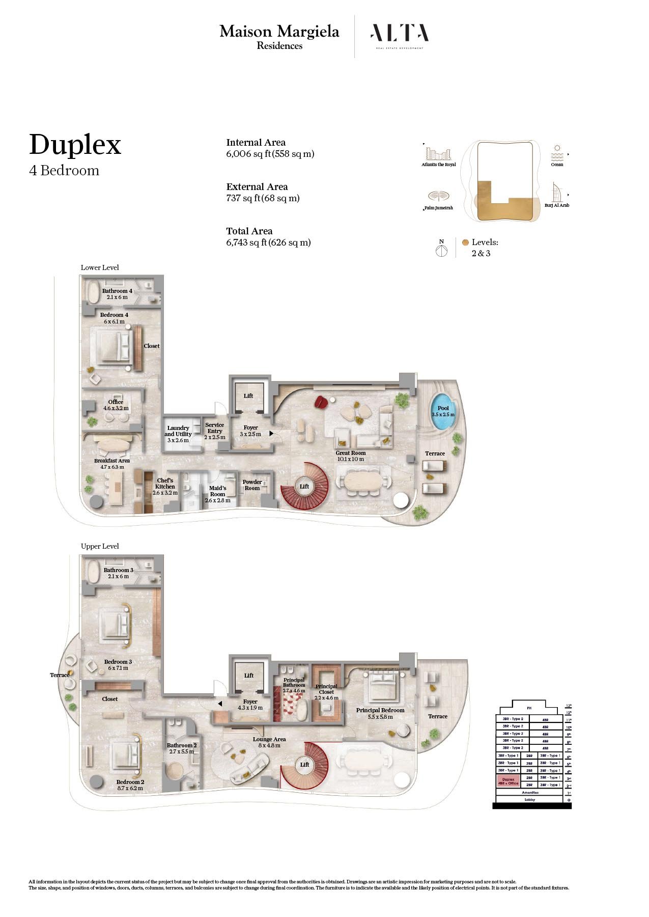 3 Bedroom + Maid + Pool + Office floor plan