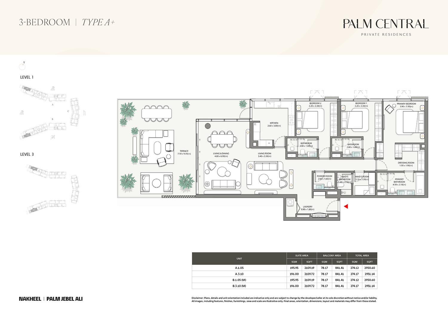 3 Bedrooms + Maid floor plan
