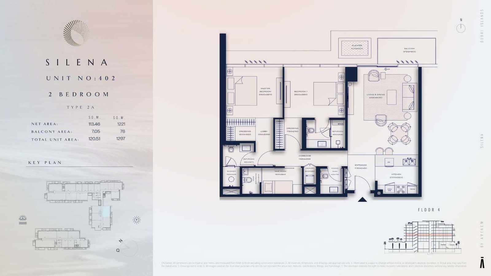2 Bedrooms + Maid floor plan