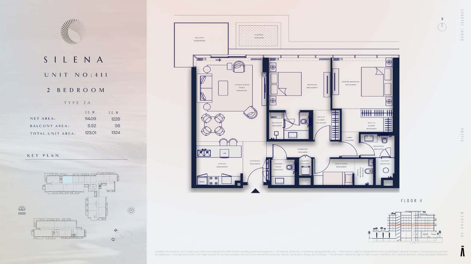 2 Bedrooms + Maid floor plan