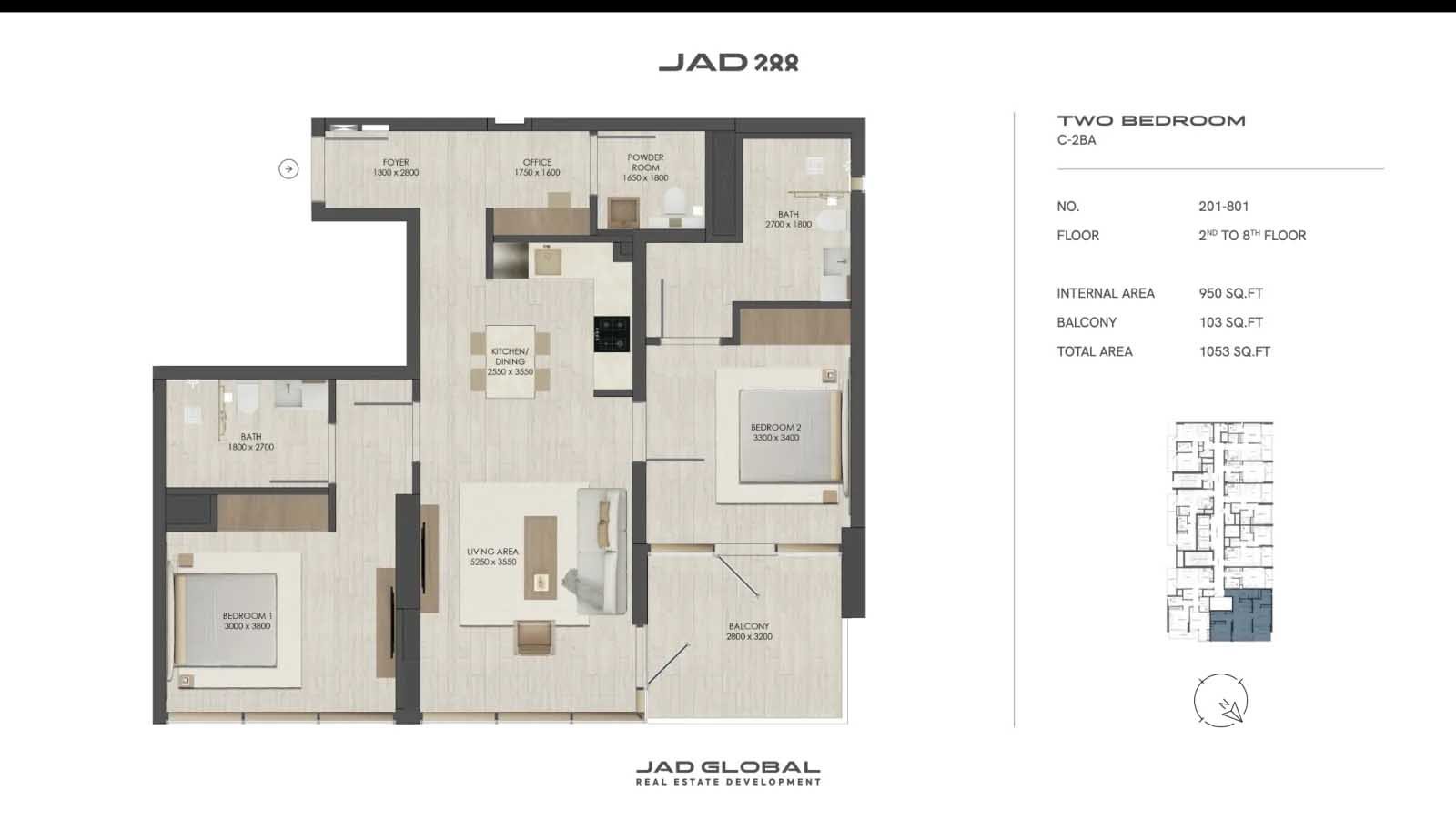 2 Bedrooms floor plan