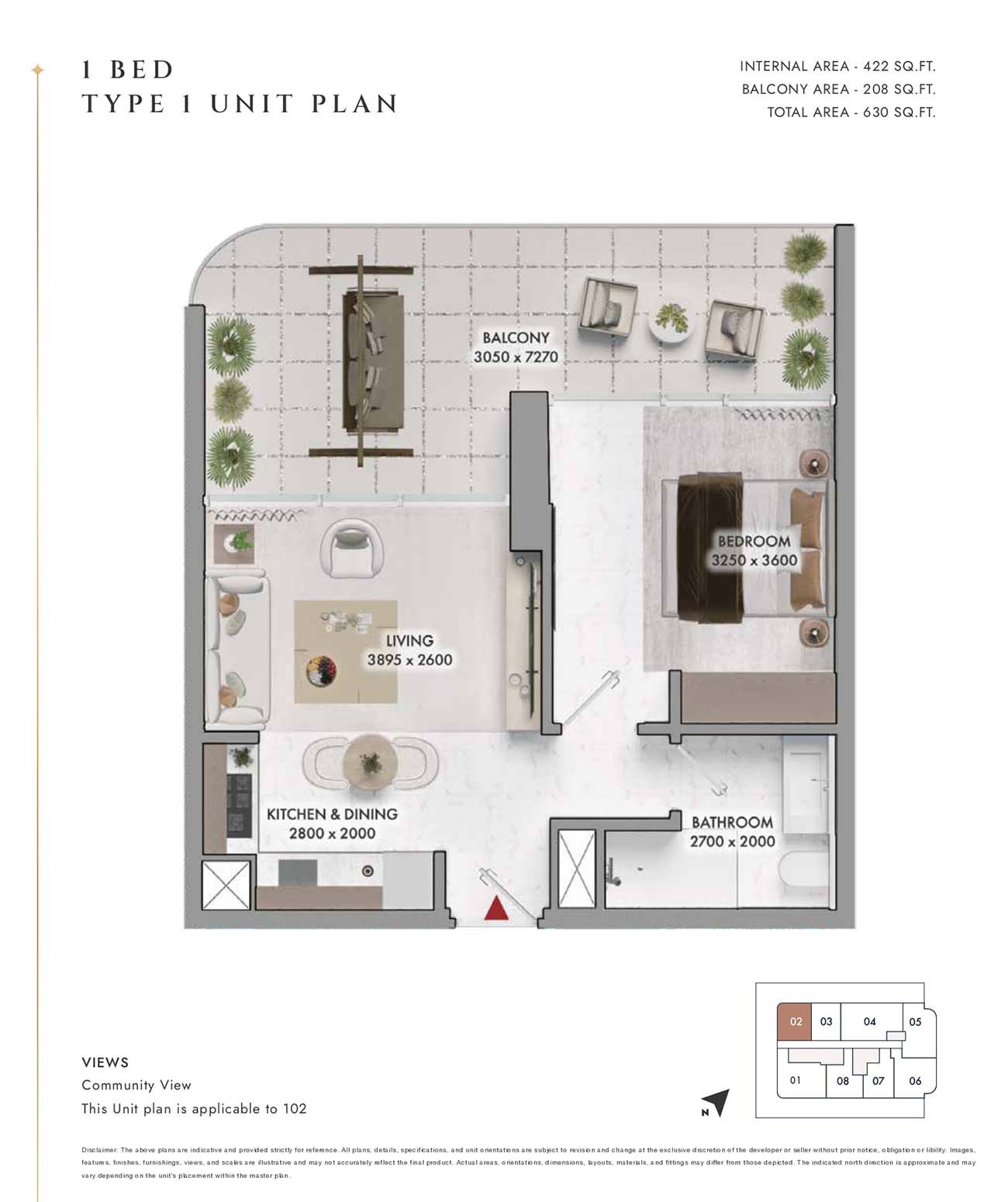 1 Bedroom floor plan