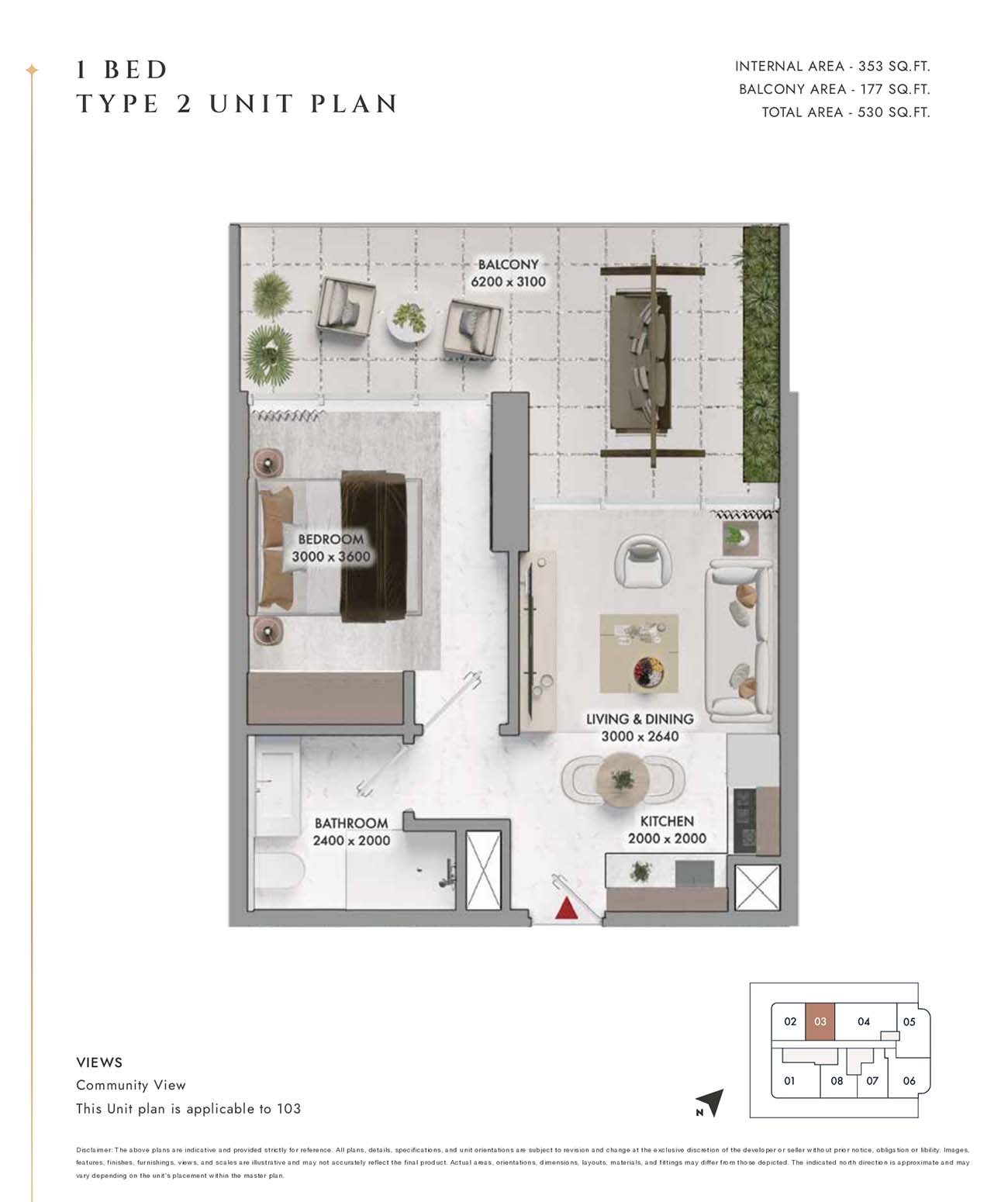 1 Bedroom floor plan