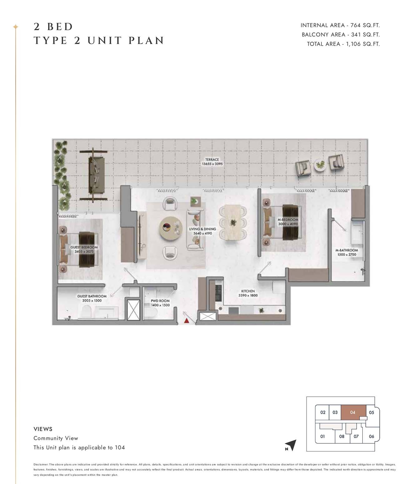 2 Bedrooms floor plan
