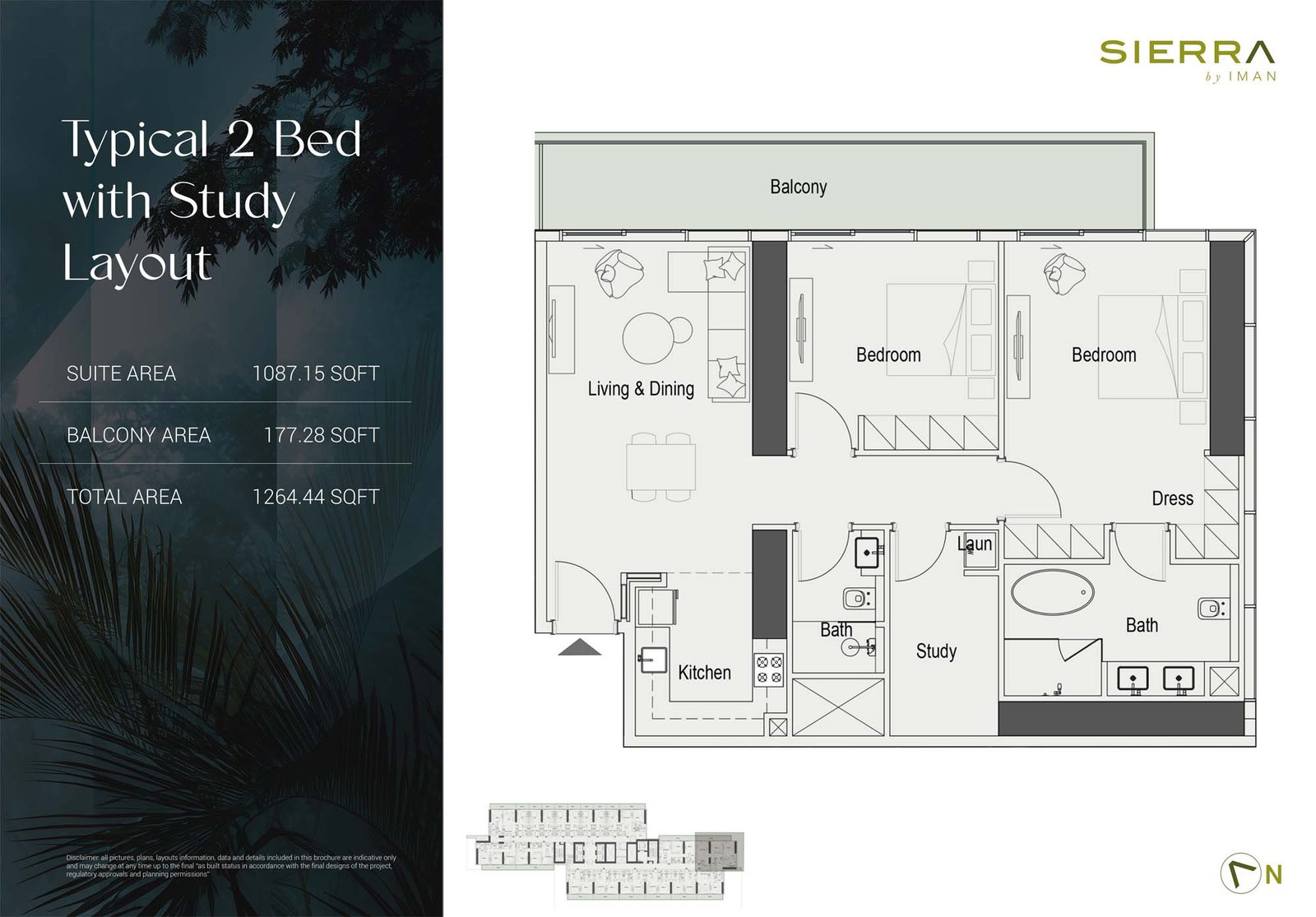 2 Bedrooms + Study floor plan