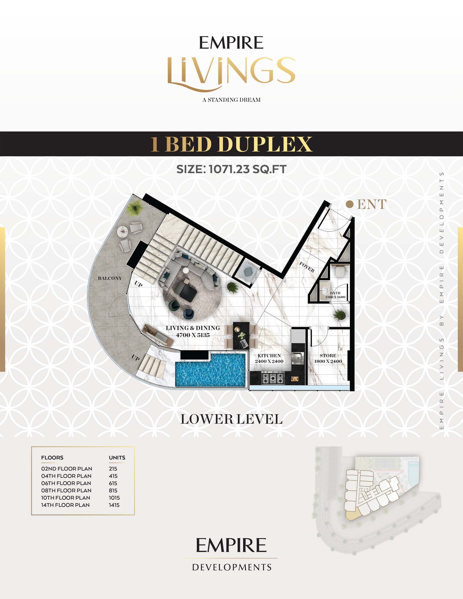 Empire Livings 1 Bedroom Lower Level floor plan