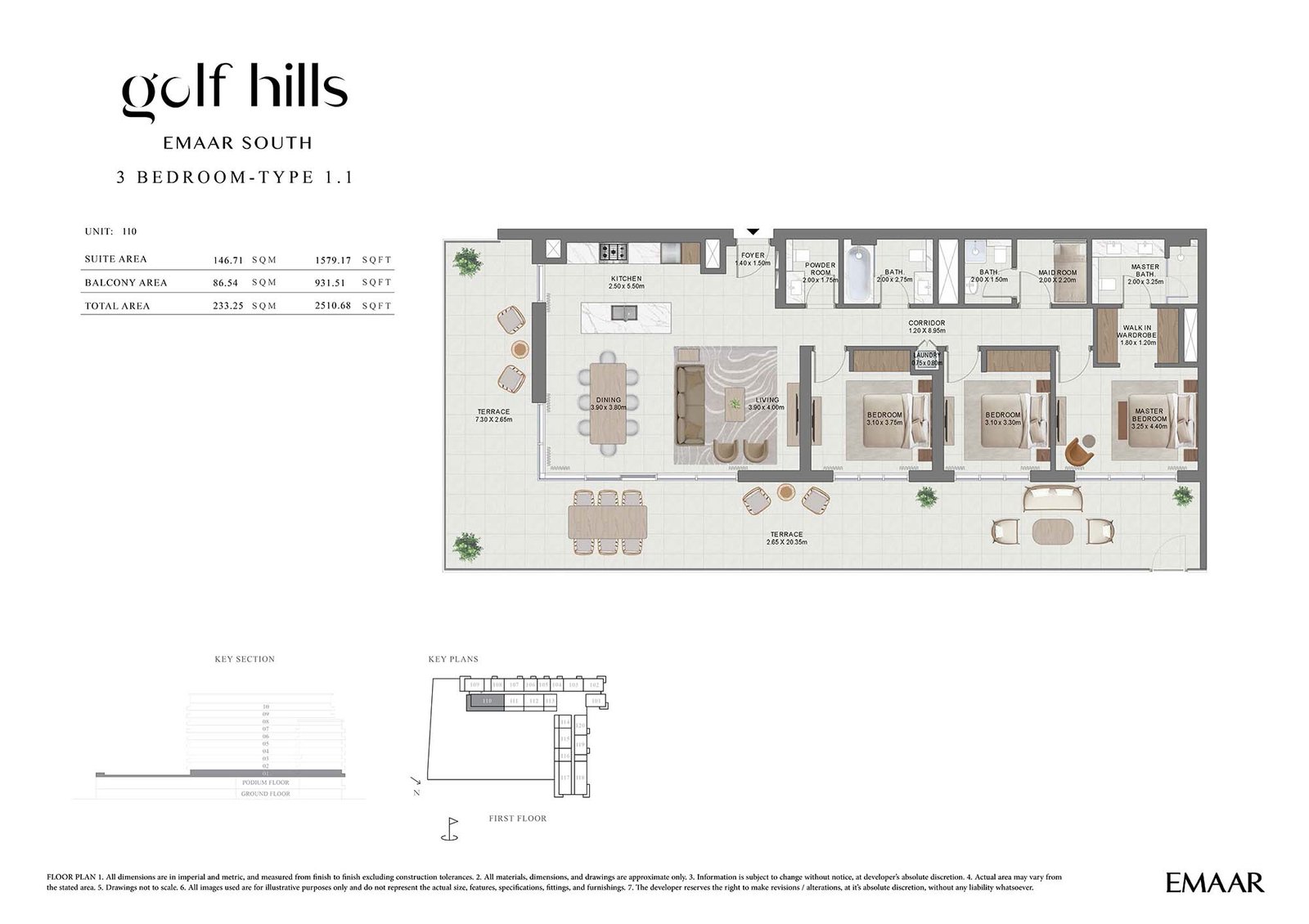 3 Bedrooms + Maid floor plan