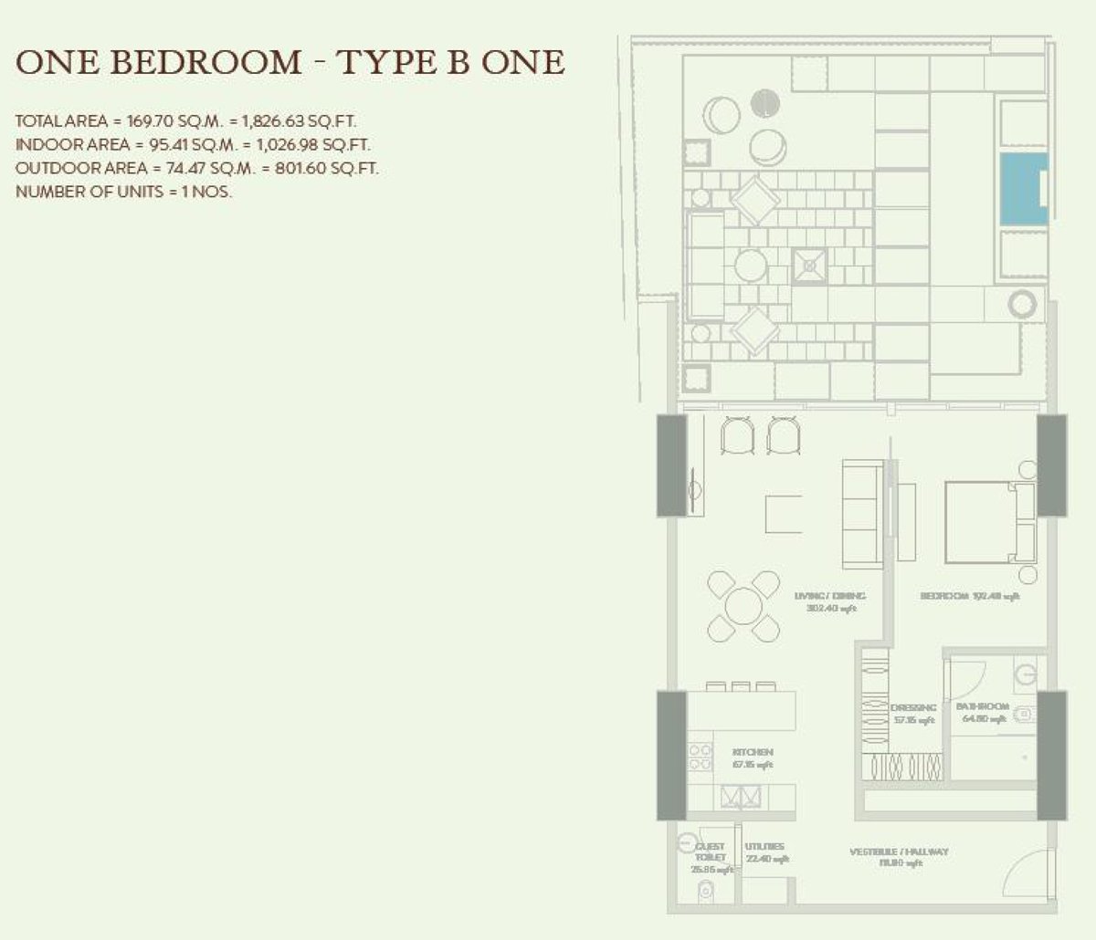 1 Bedroom floor plan