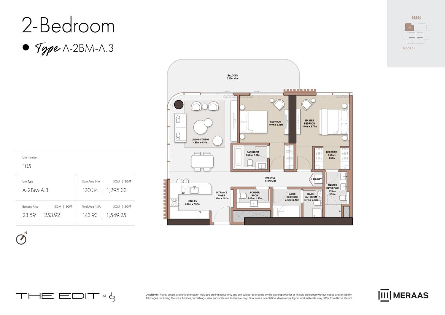 The Edit at D3 2 Bedrooms + Maid 01st Floor (Type A-2BM-A.3) floor plan