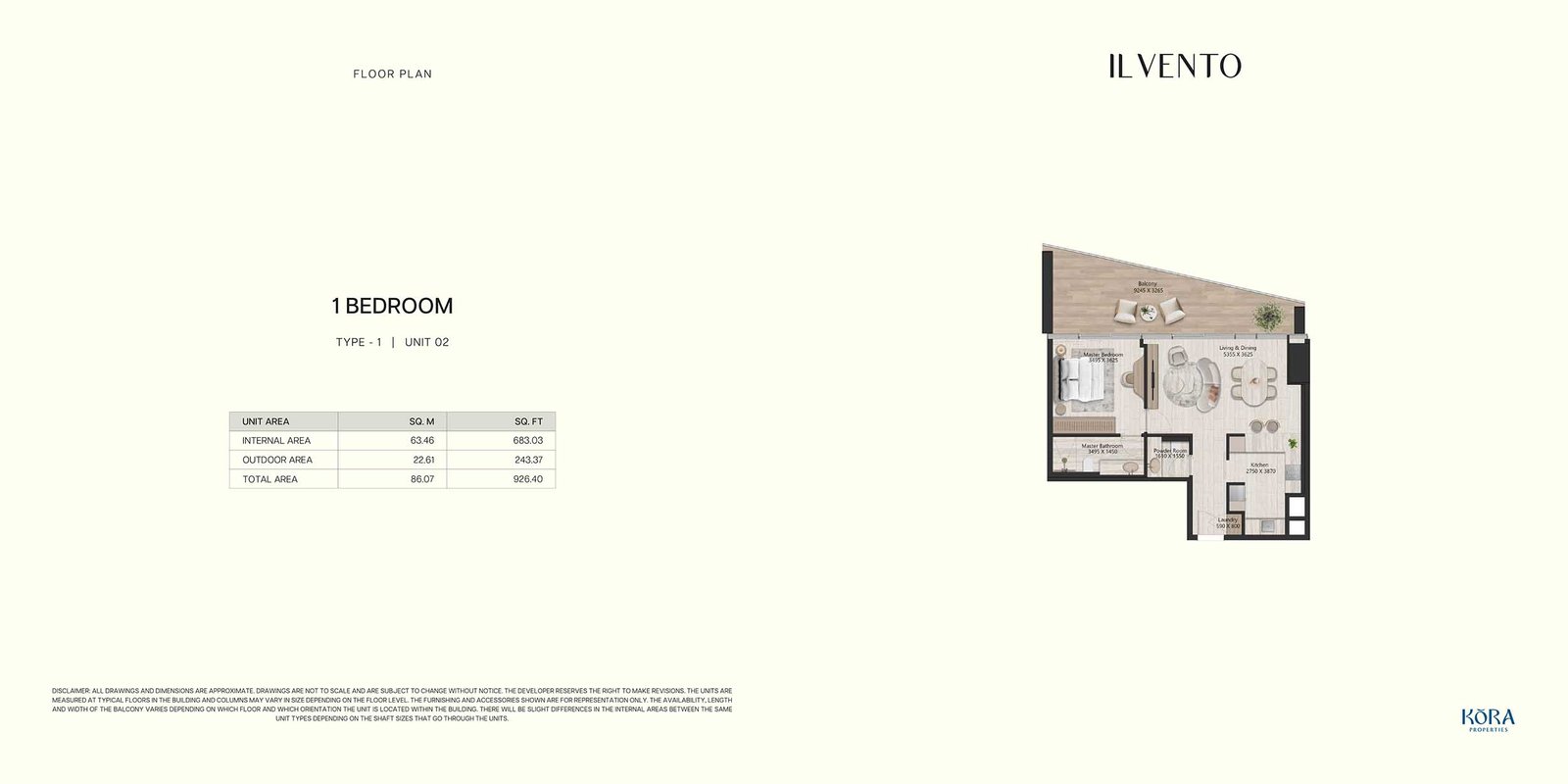 1 Bedroom floor plan