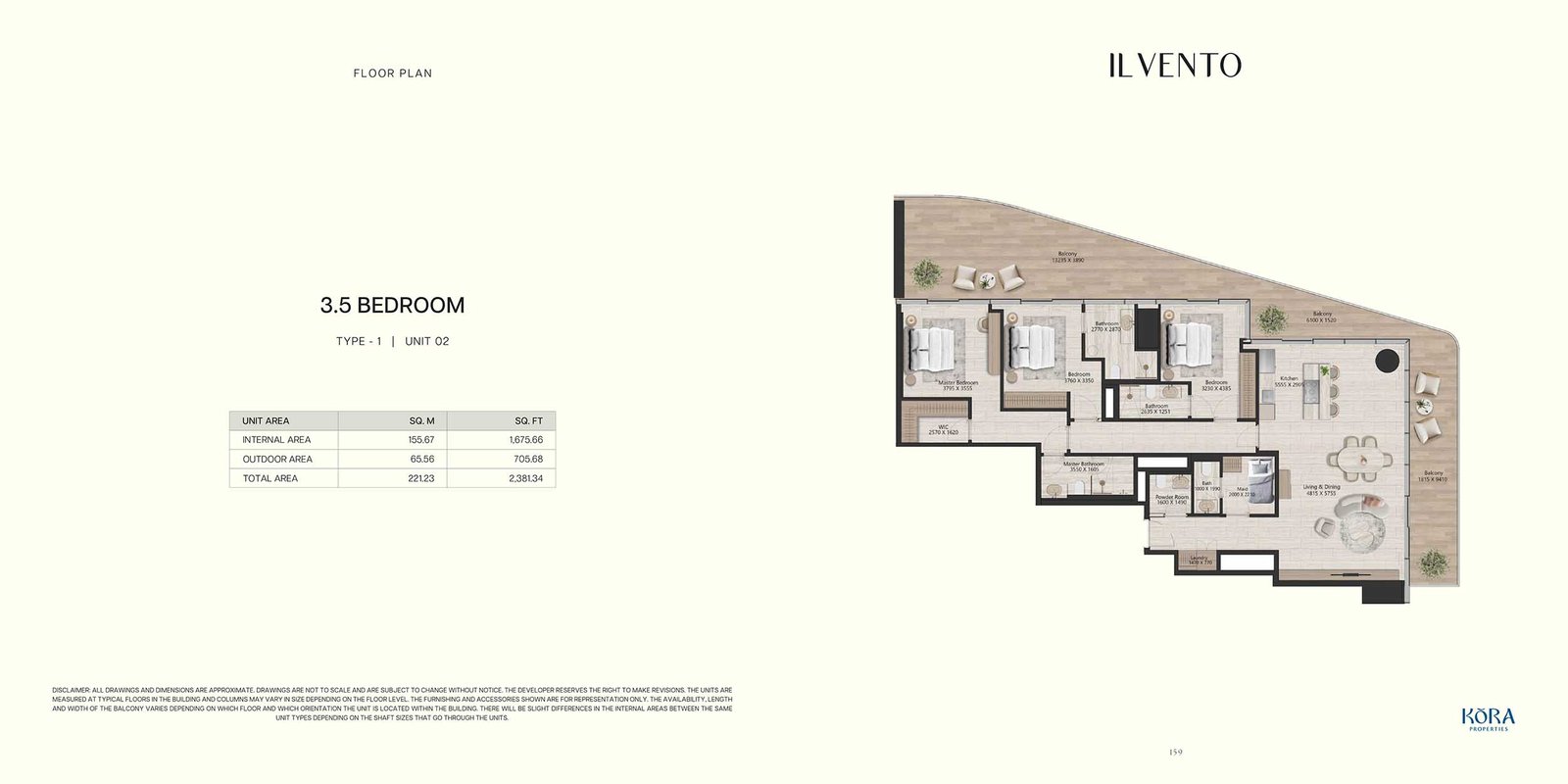 3 Bedrooms + Study + Maid floor plan
