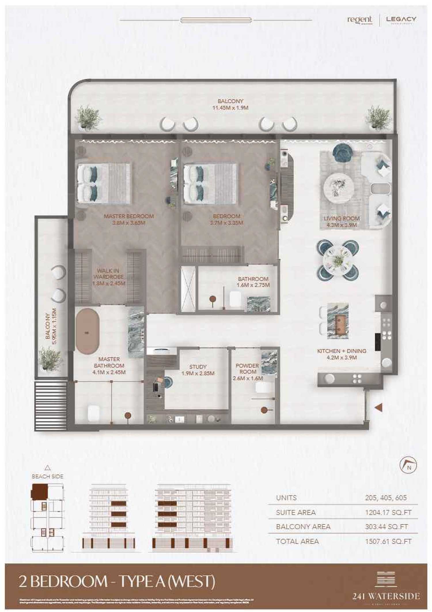 2 Bedrooms + Study floor plan