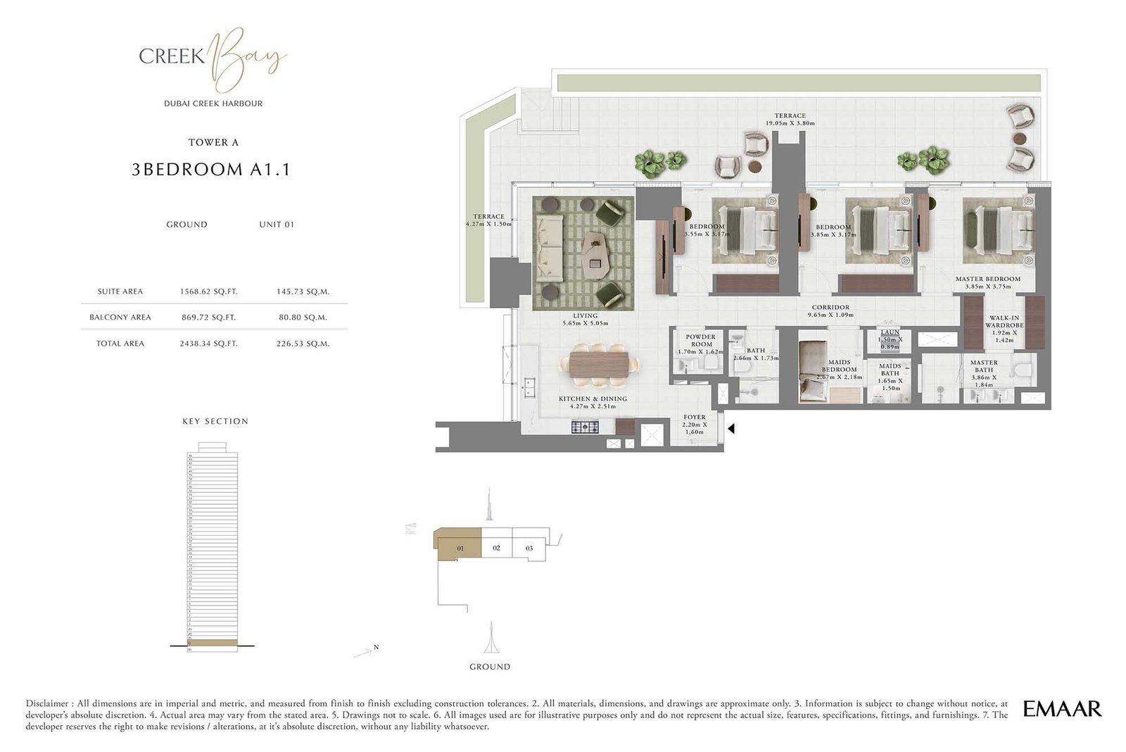 3 Bedrooms + Maid floor plan