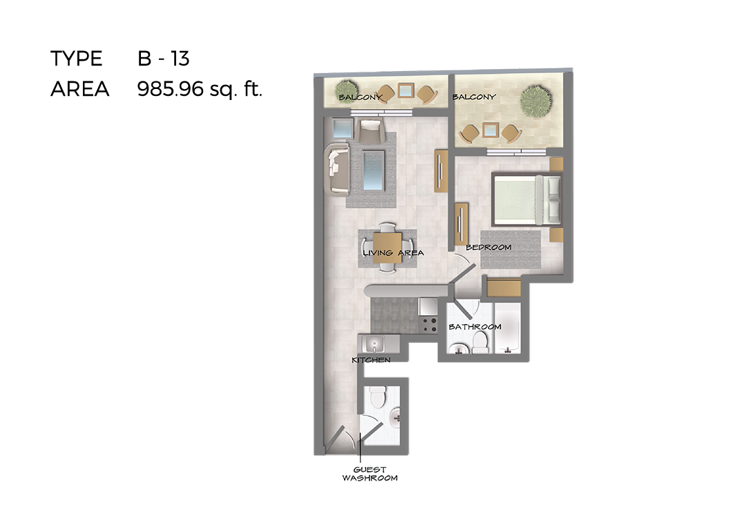 1 Bedroom floor plan