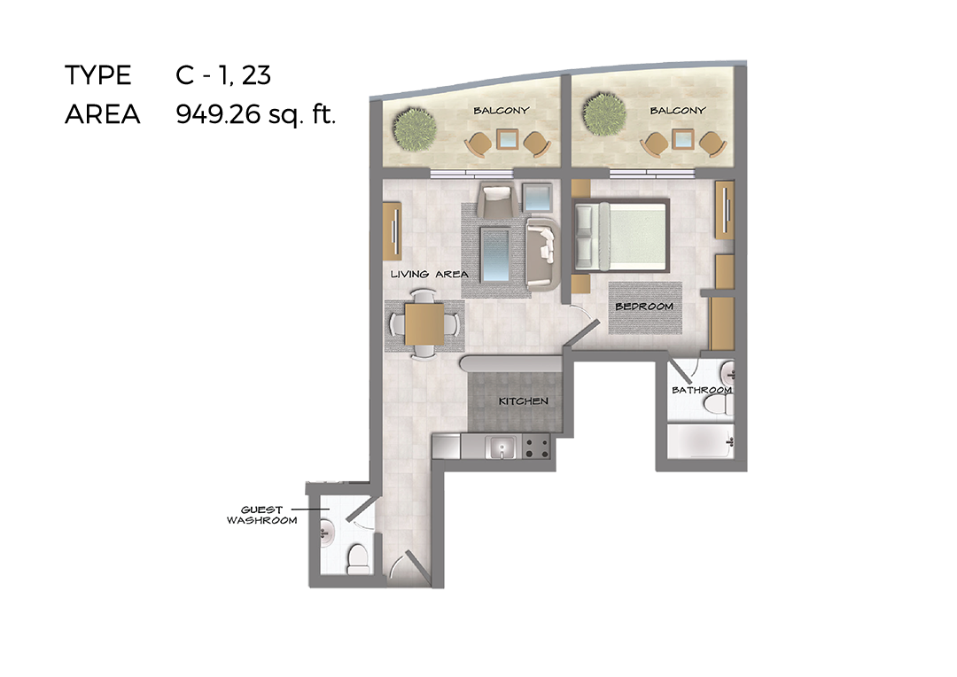 1 Bedroom floor plan