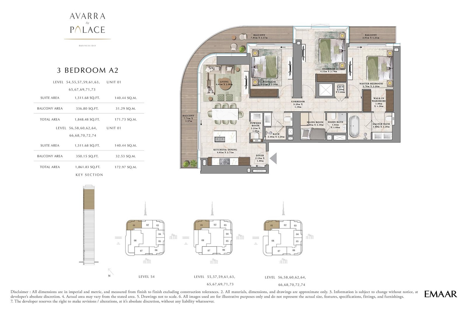 3 Bedrooms + Maid floor plan