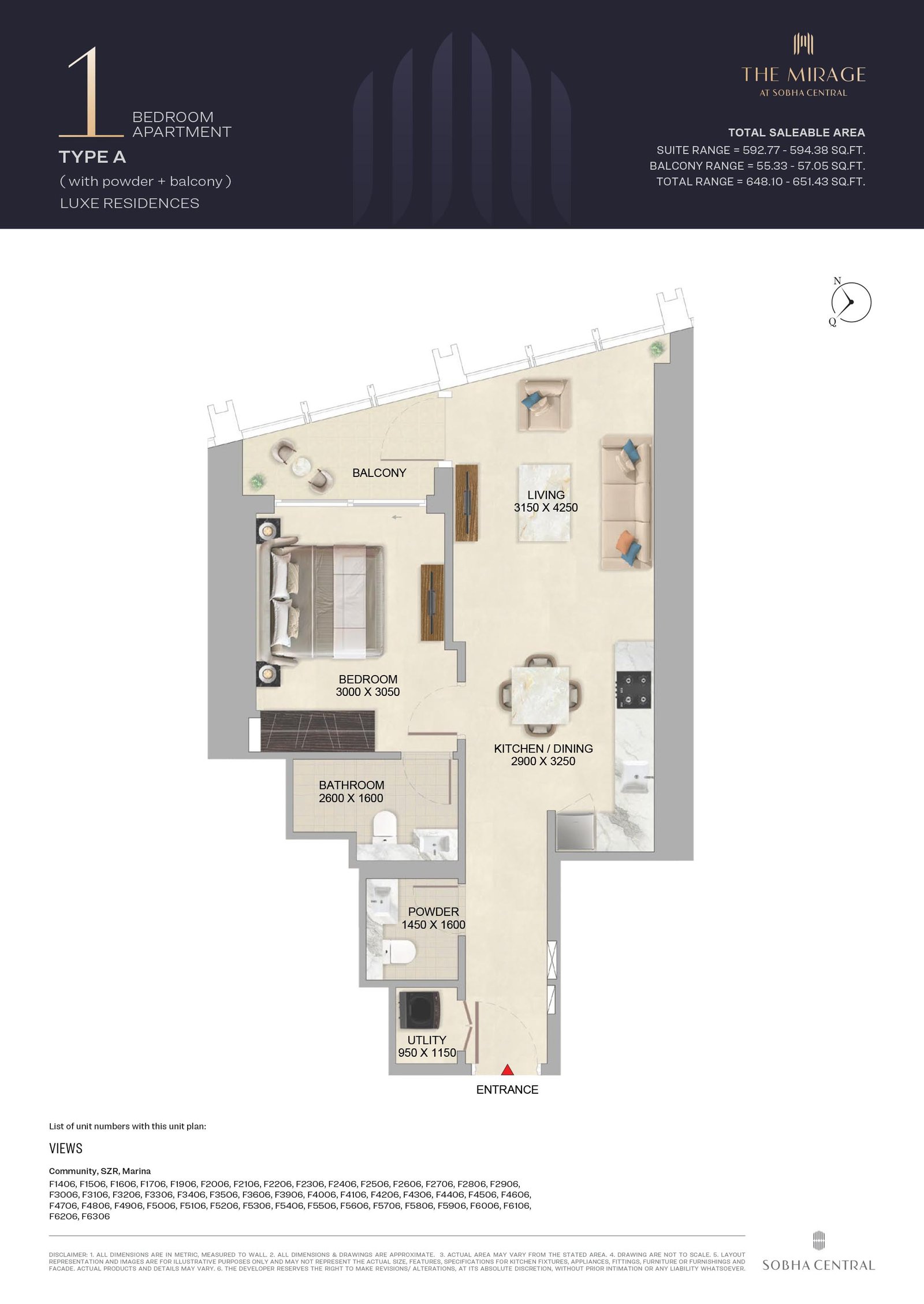1 Bedroom floor plan