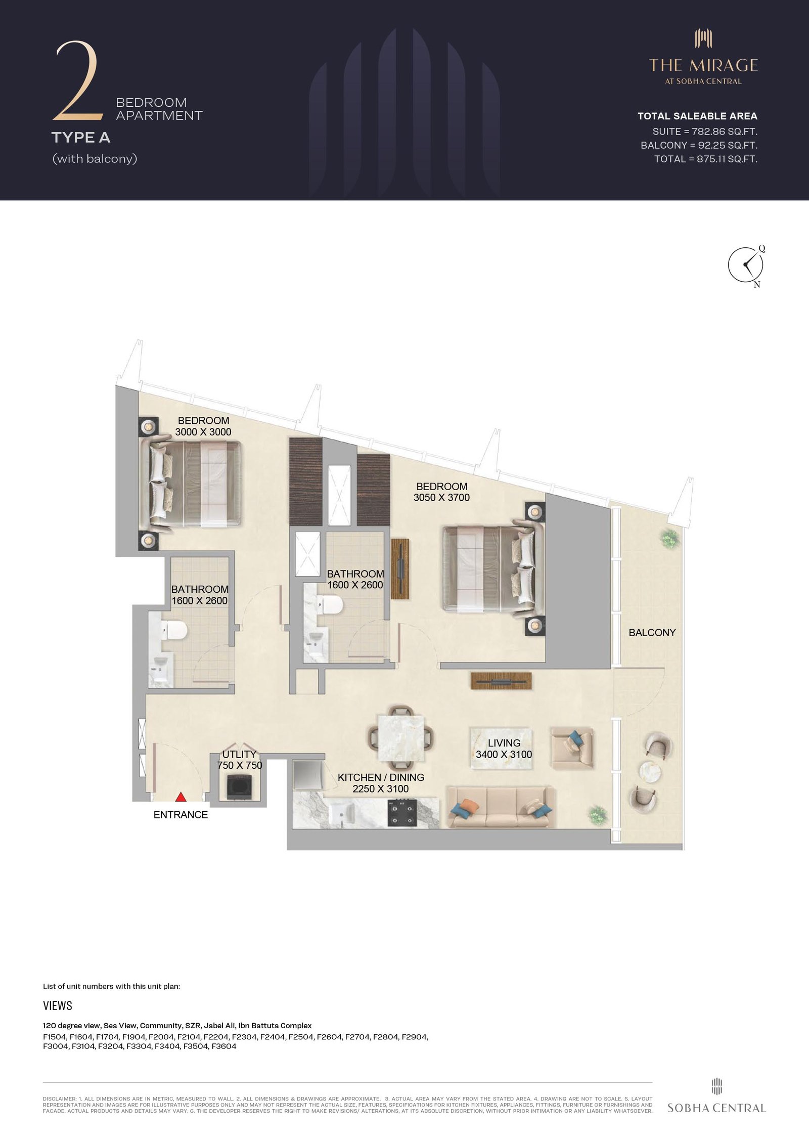 2 Bedrooms floor plan
