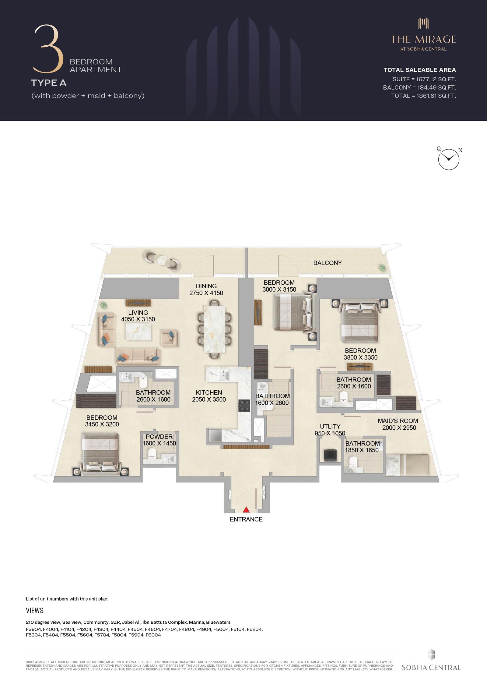 3 Bedrooms + Maid floor plan