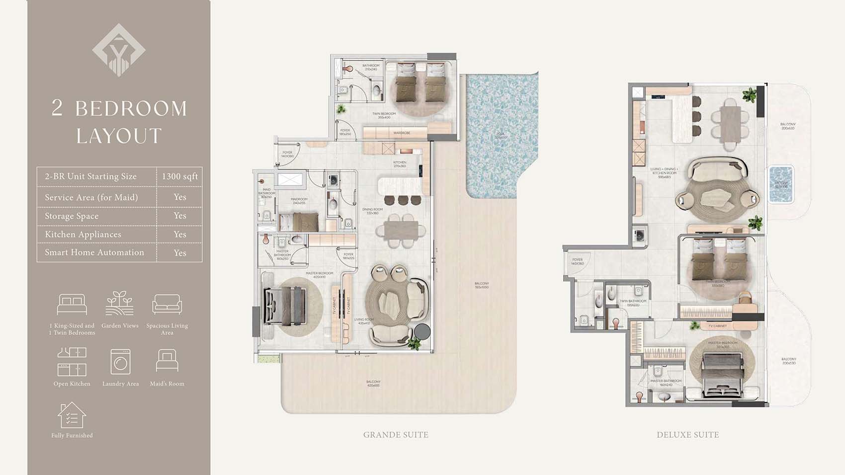 2 Bedroom + Pool floor plan