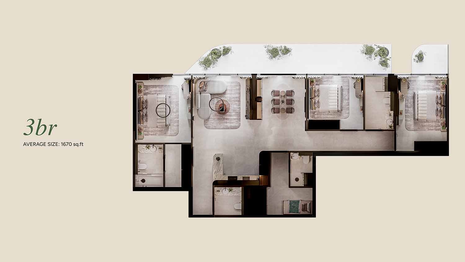 3 Bedrooms + Maid floor plan