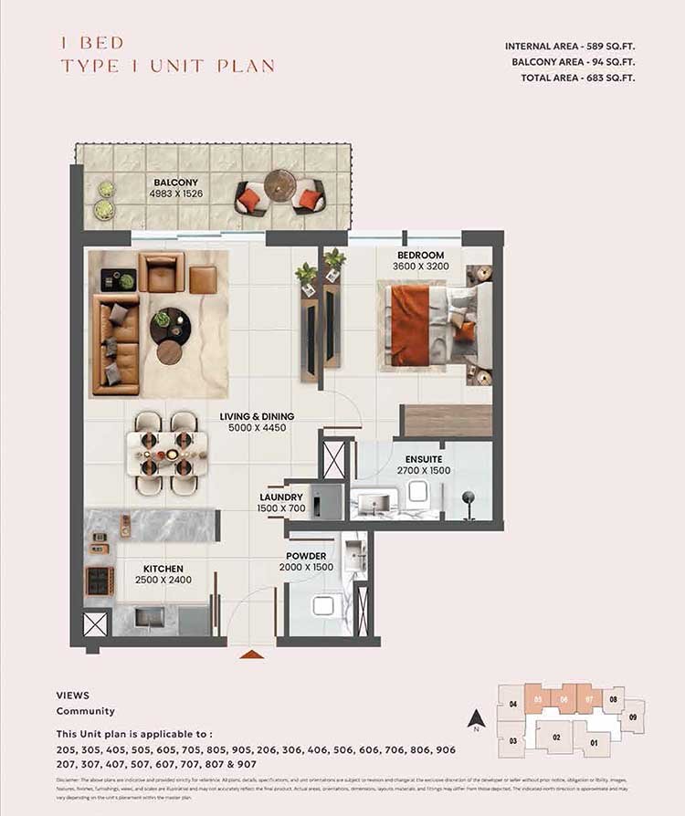 1 Bedroom floor plan