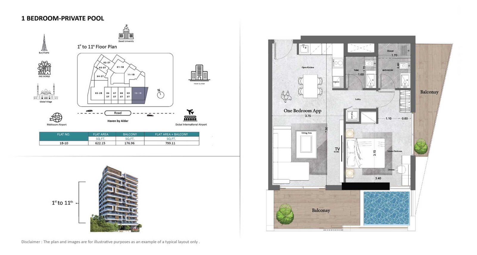 1 Bedroom + Pool floor plan