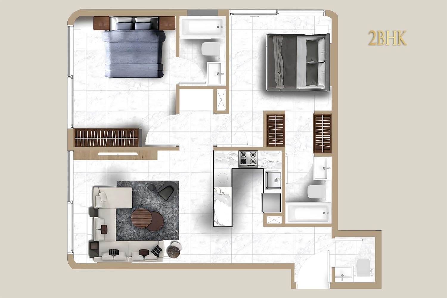 2 Bedrooms floor plan