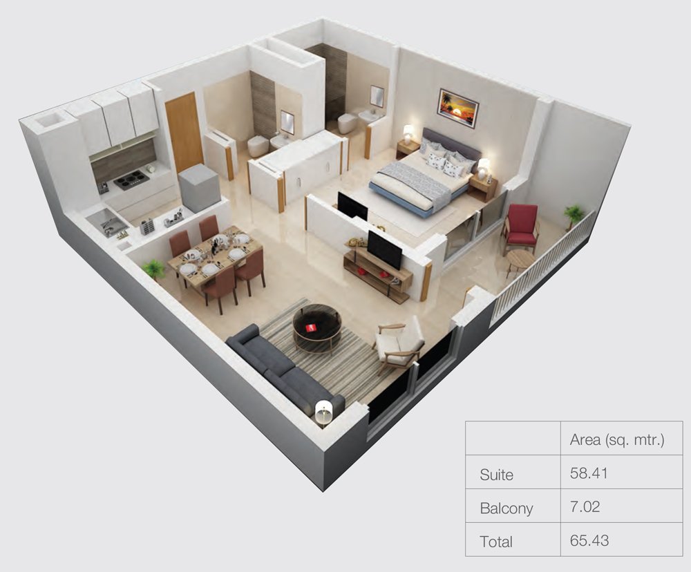 1 Bedroom floor plan