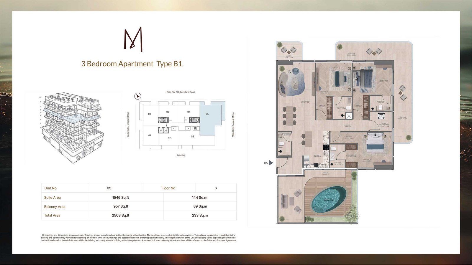 3 Bedroom + Pool floor plan