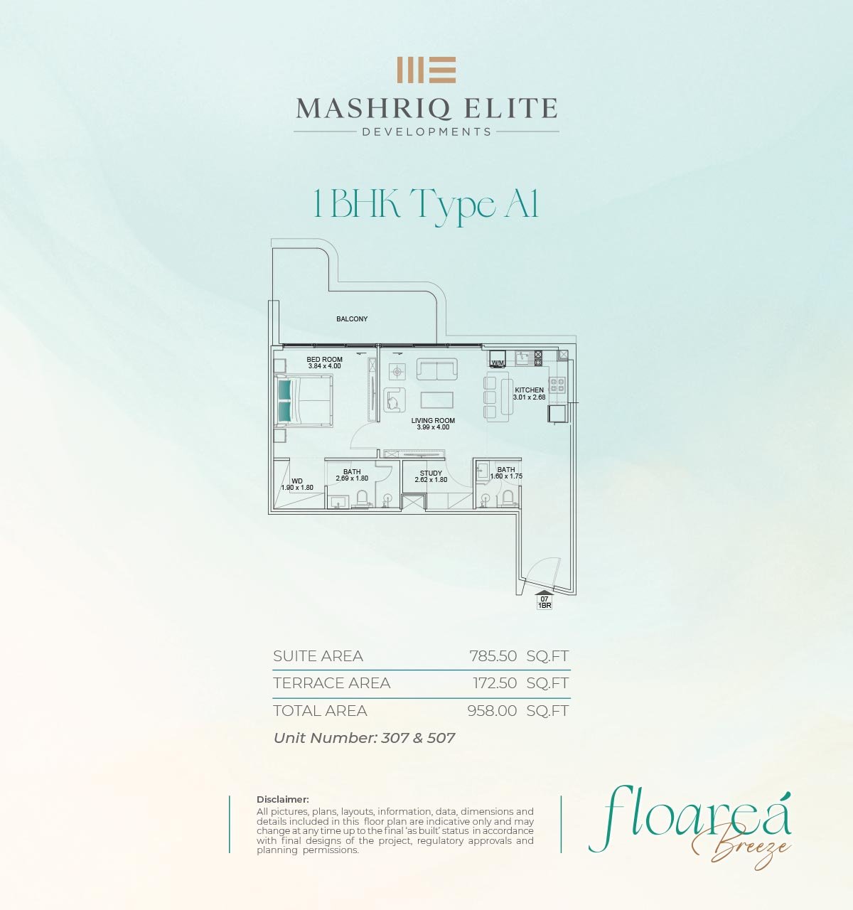 1 Bedroom + Study floor plan