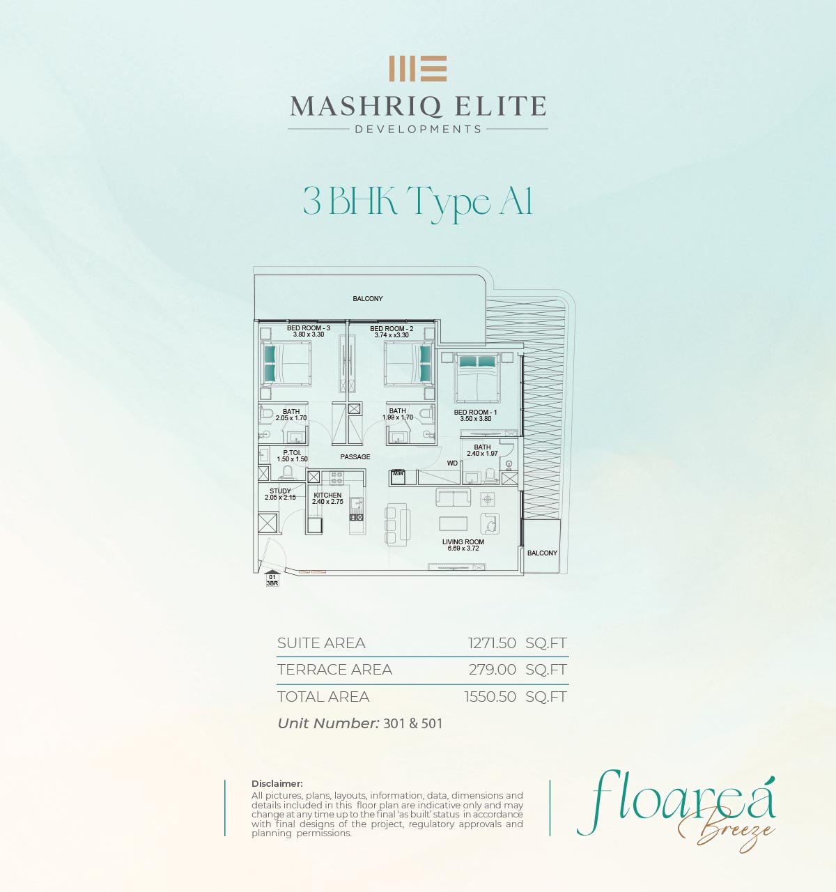 3 Bedrooms + Study floor plan