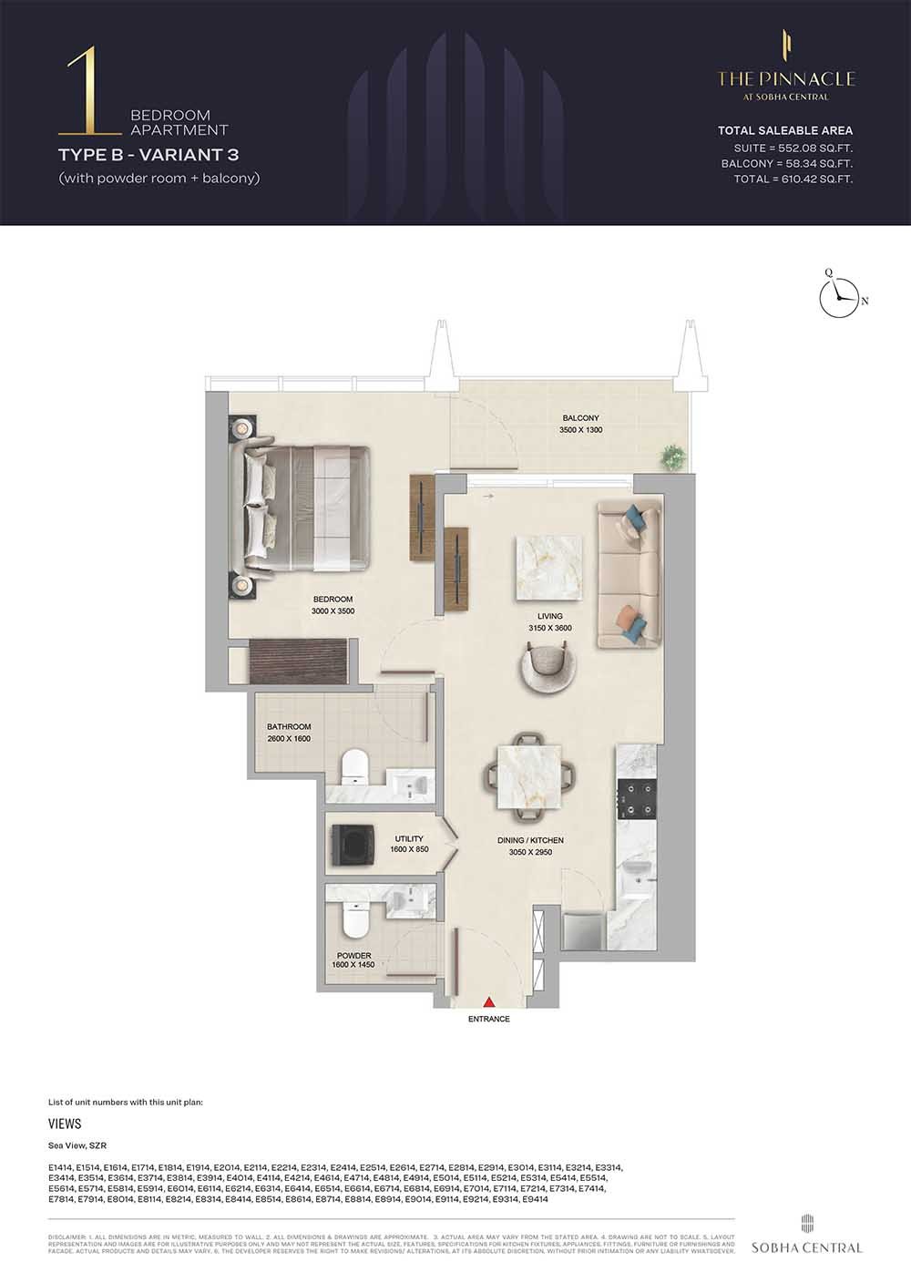 1 Bedroom floor plan