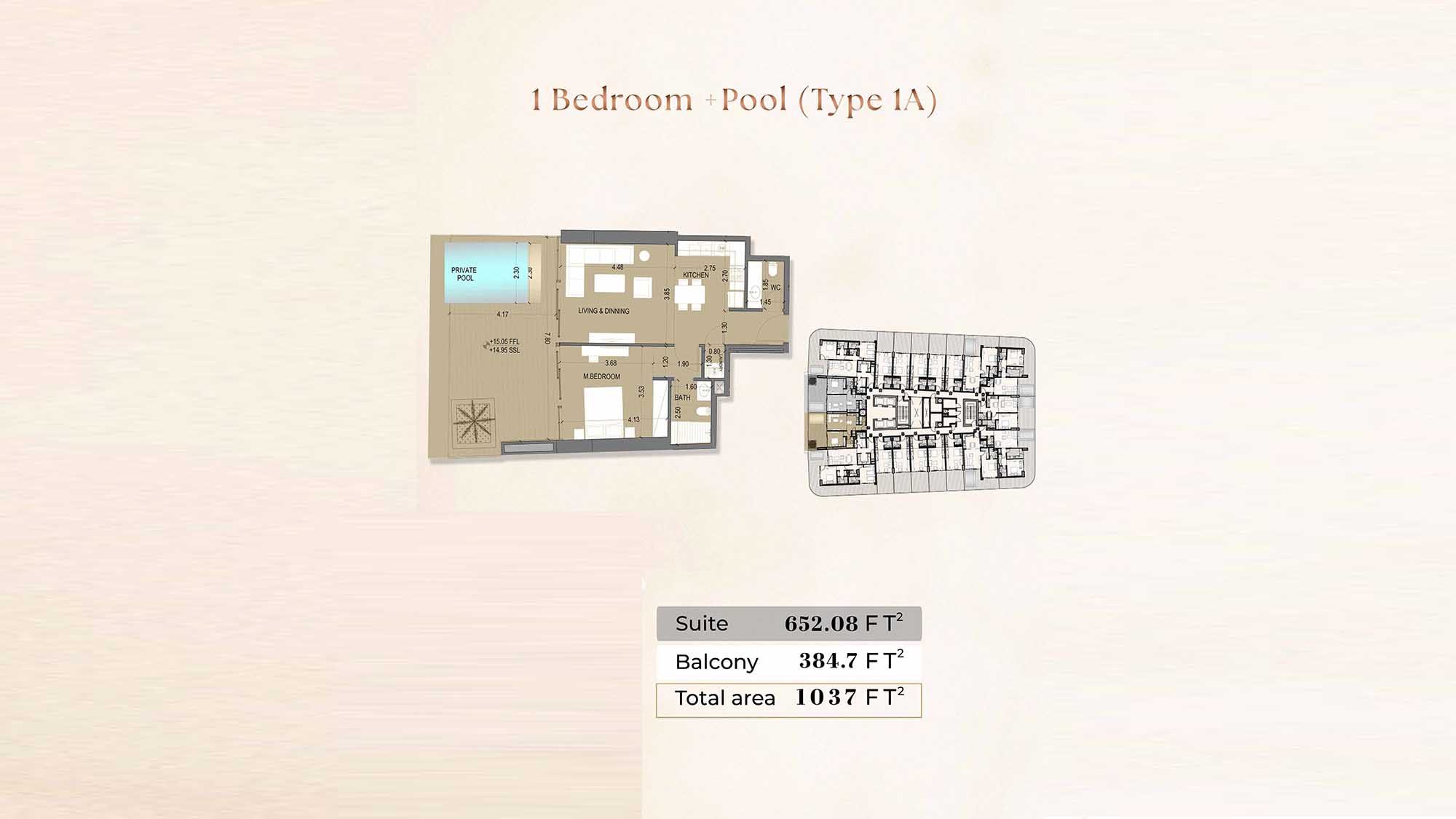 1 Bedroom + Pool floor plan