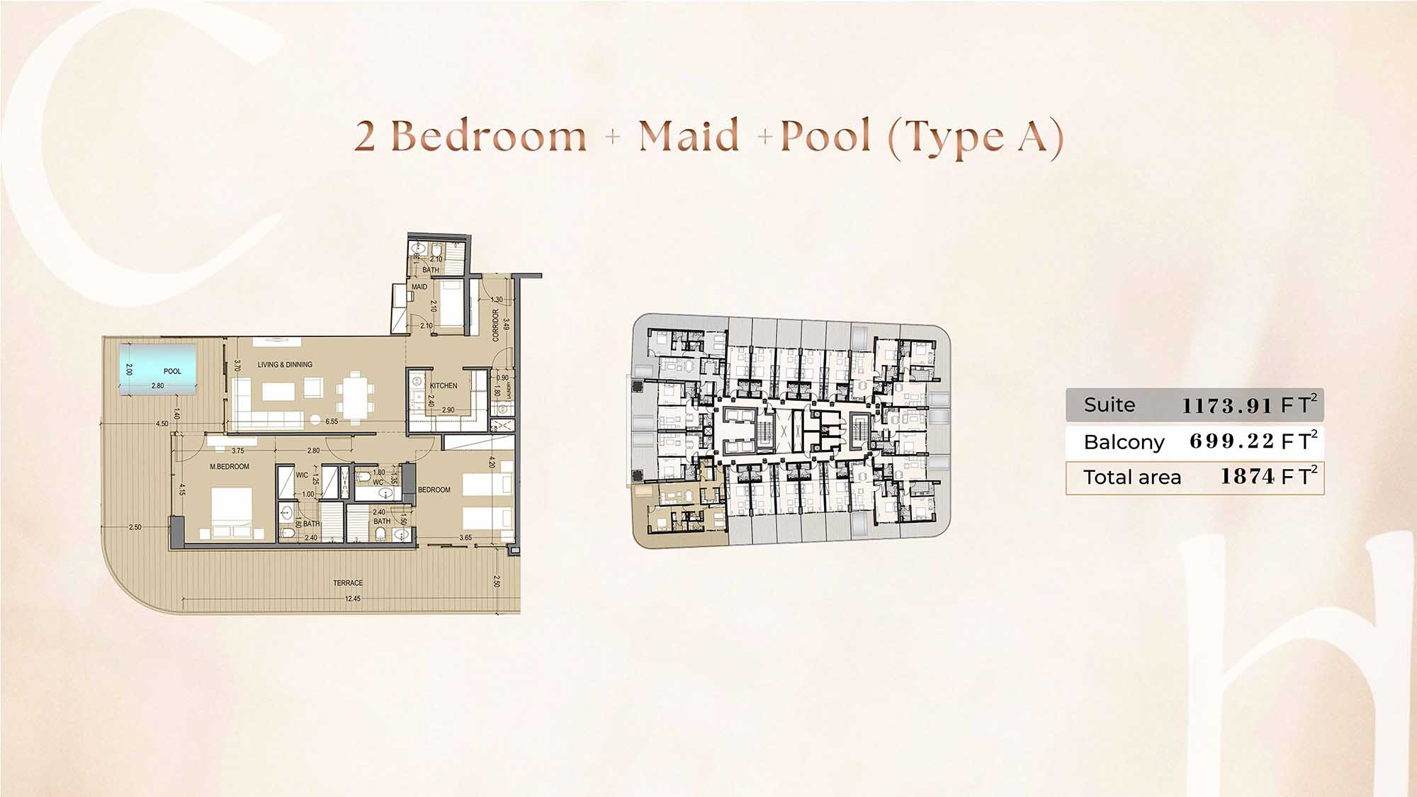 2 Bedroom + Pool + Maid floor plan