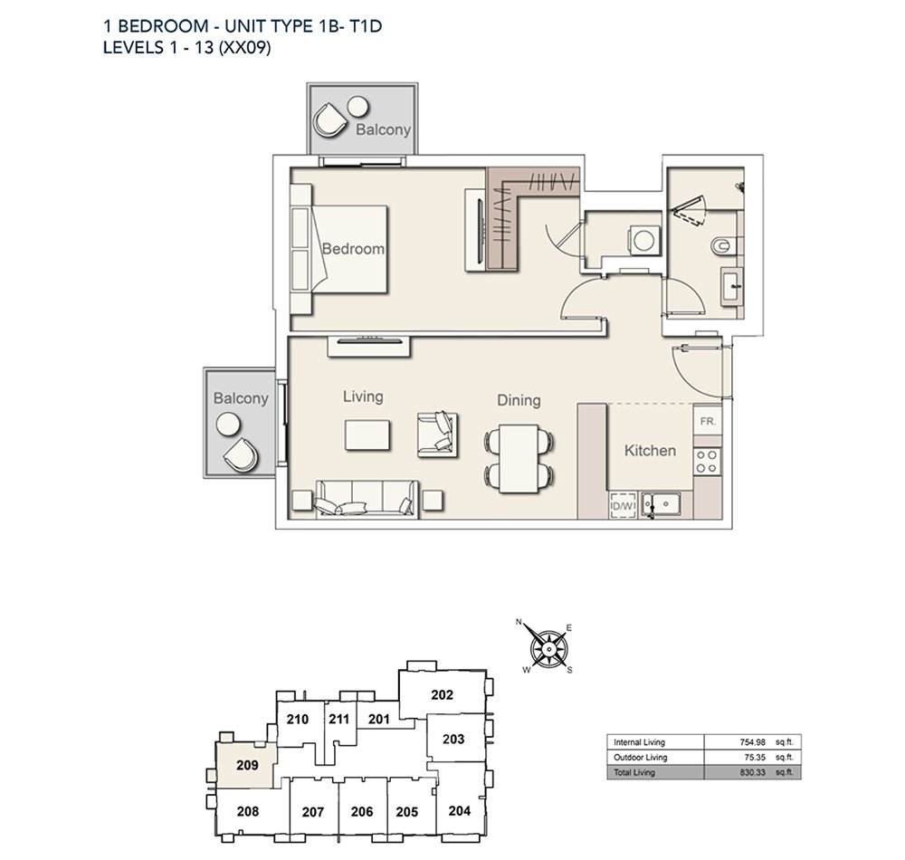 1 Bedroom floor plan