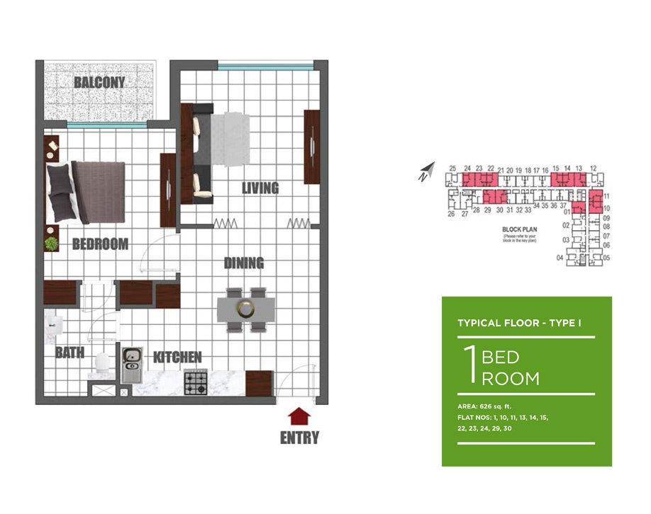 1 Bedroom floor plan
