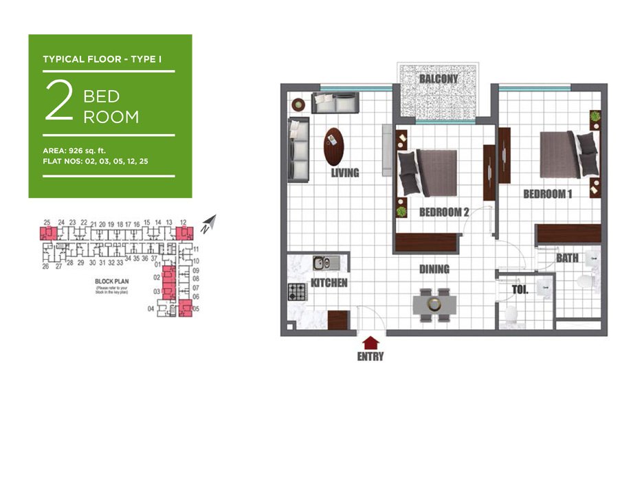 2 Bedrooms floor plan