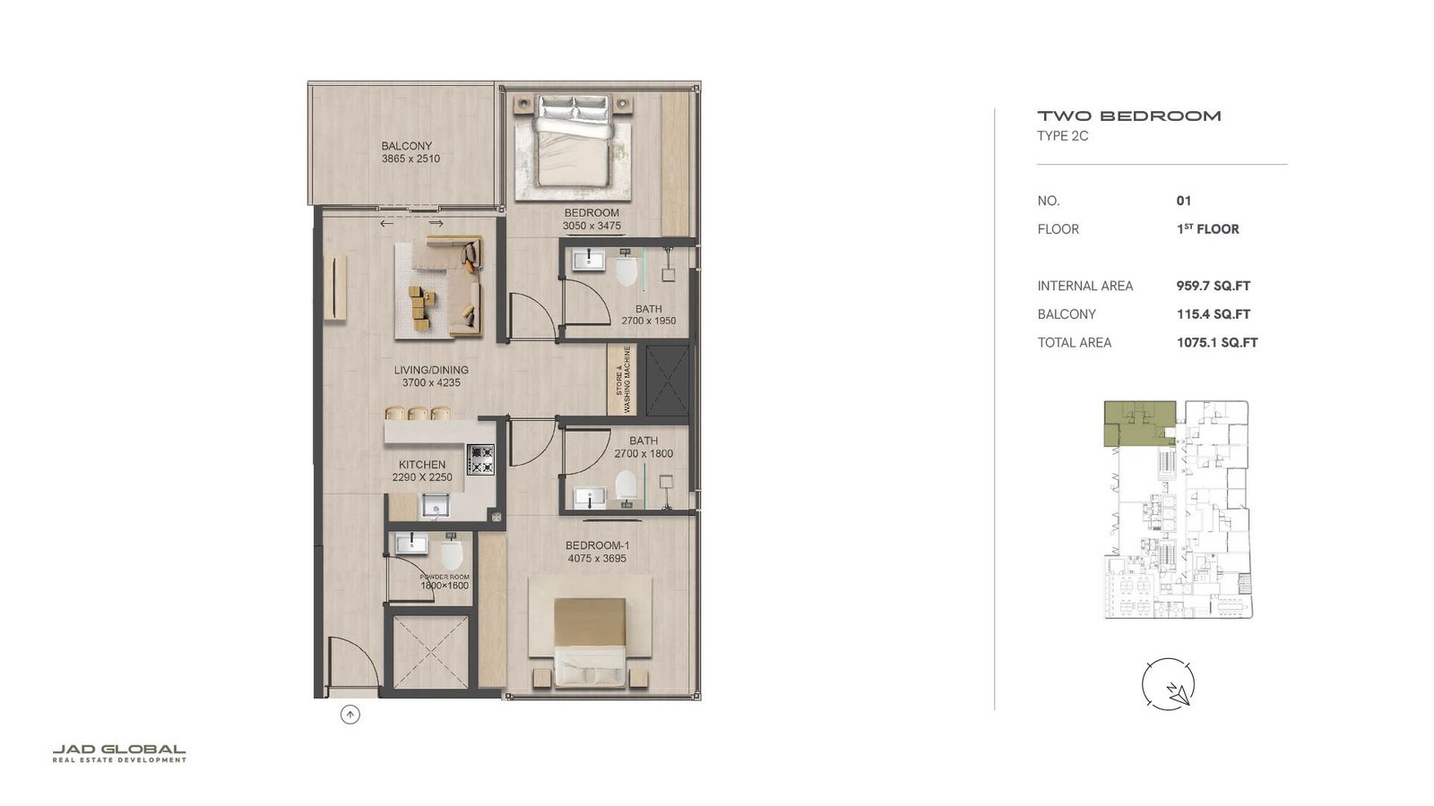 2 Bedrooms floor plan